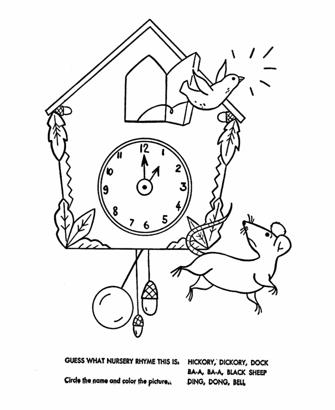 Nursery rhymes quiz coloring page sheets
