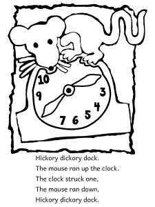 Hickory dickory dock nursery rhyme coloring pages and printable activities