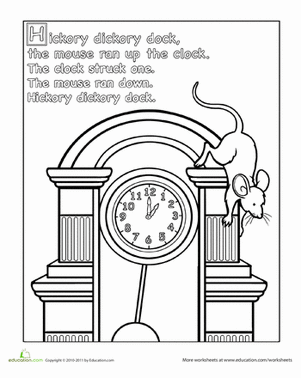 Hickory dickory dock worksheet education nursery rhymes preschool crafts nursery rhymes activities nursery rhymes preschool theme