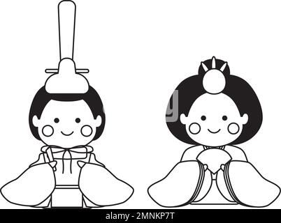 Line drawing of two hina dolls lined up hinamatsuri coloring page a cute and simple coloring book