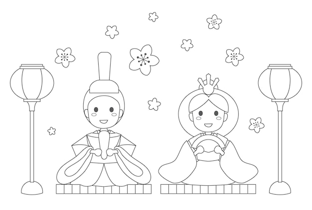 Premium vector coloring of hina doll of the dolls festival