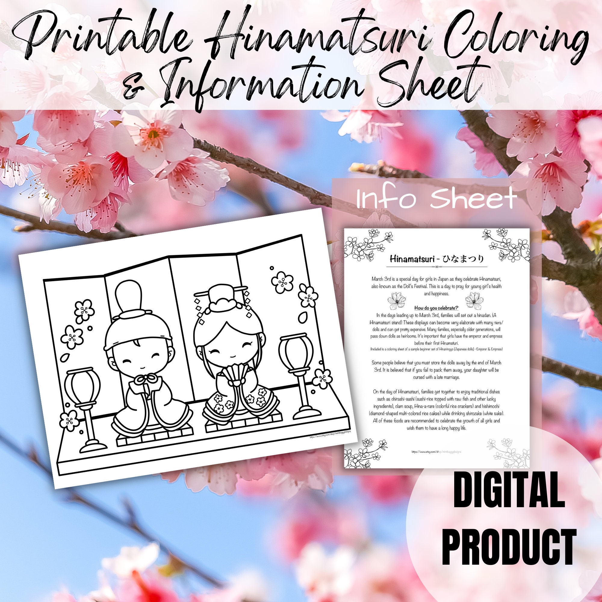Printable hinamatsuri coloring info sheet hinamatsuri day girls day celebration japan holiday printable