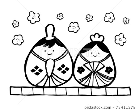 Cute hinamatsuri coloring book illustration