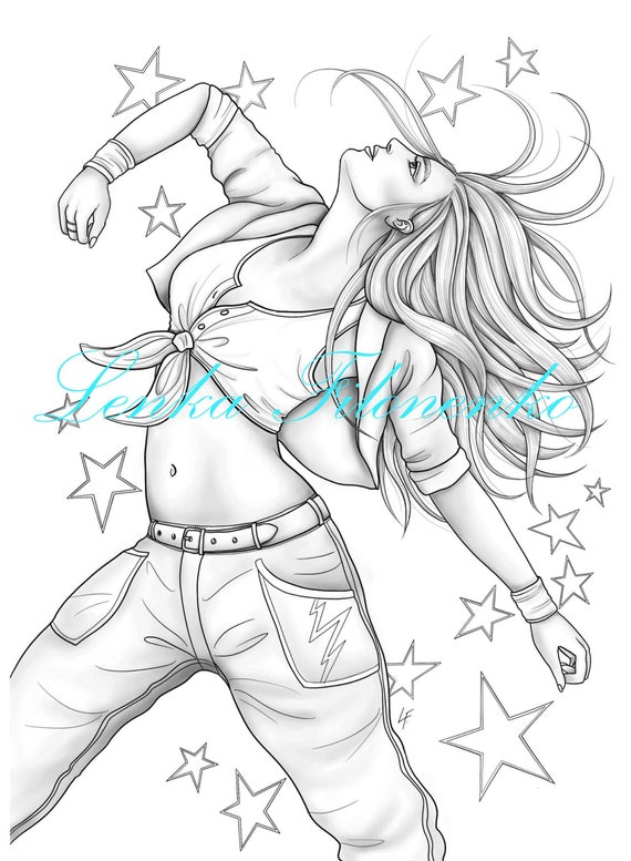 Coloring page for adults modern dancer grey scale coloring for adults pdf download and print
