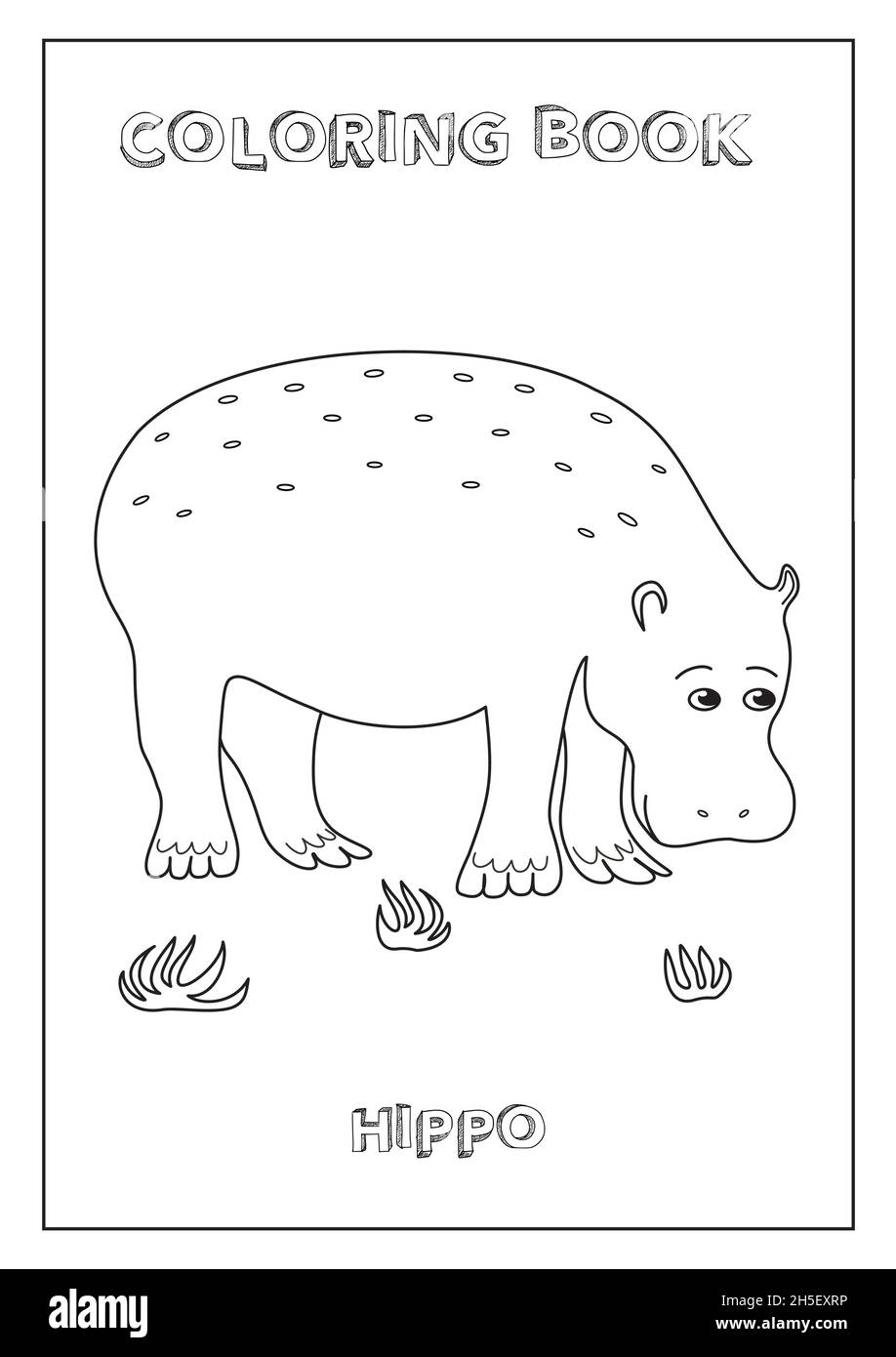 Libro de kids coloring hippo papel de formato adecuado listo para imprimir a blanco y negro hecho en vector imagen vector de stock
