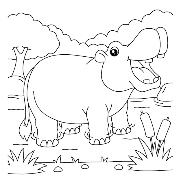 Premium vector hippopotamus coloring page for kids