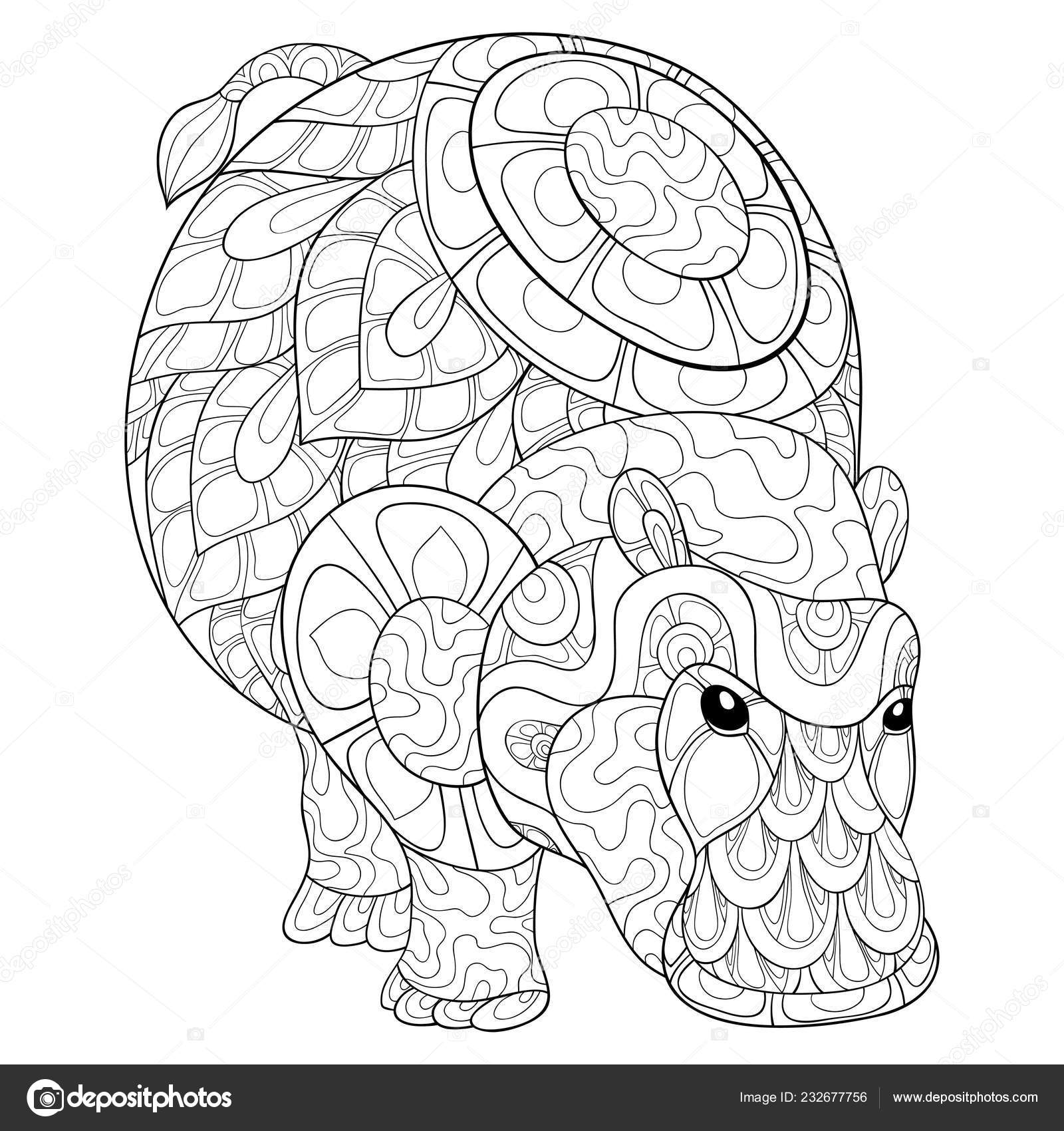 Lindo hipopãtamo con adornos imagen para relajar actividad libro para vector de stock por nonuzza