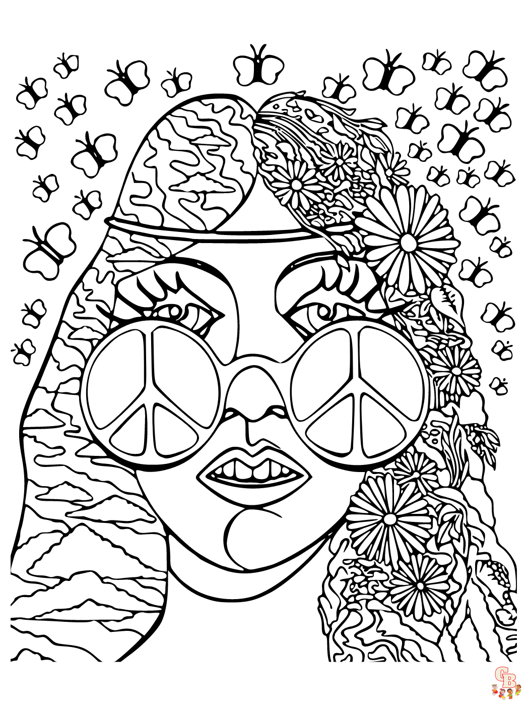 Printable hippie coloring pages free for kids and adults