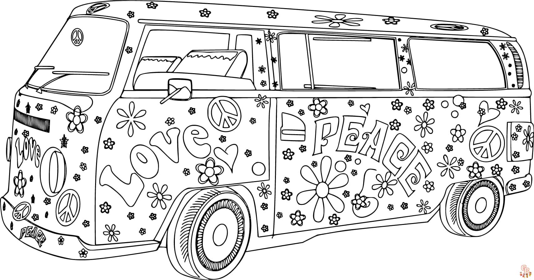 Printable hippie coloring pages free for kids and adults