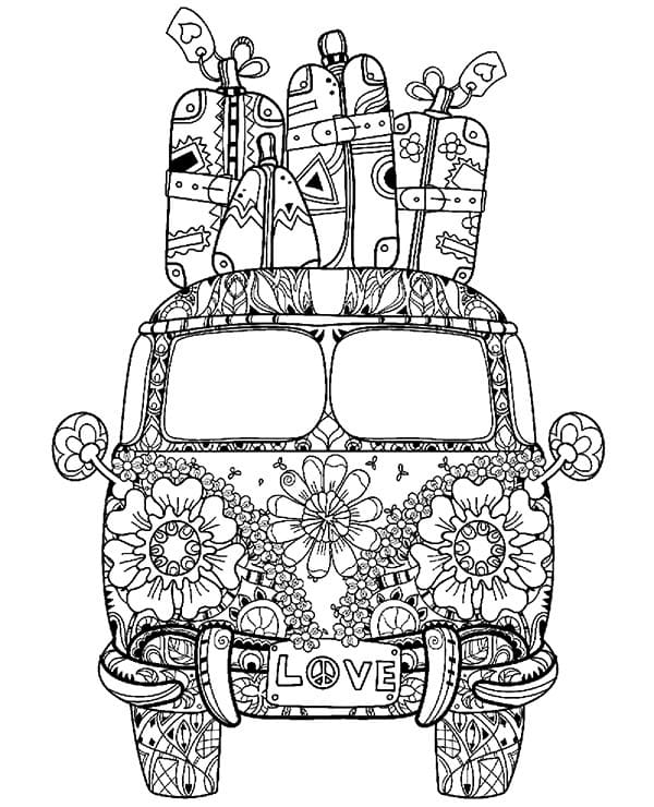 Hippie van image coloring page