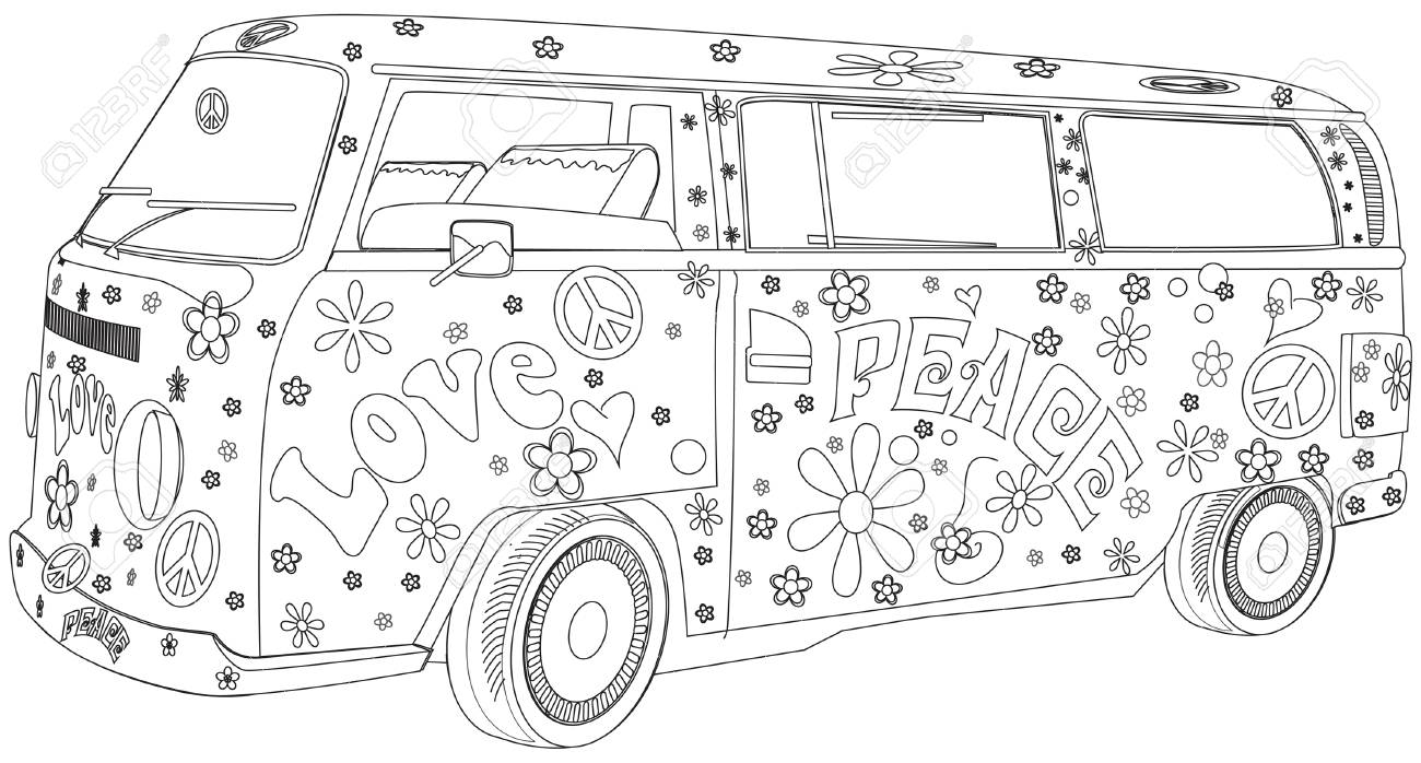 Childrens coloring book hippy van royalty free svg cliparts vectors and stock illustration image