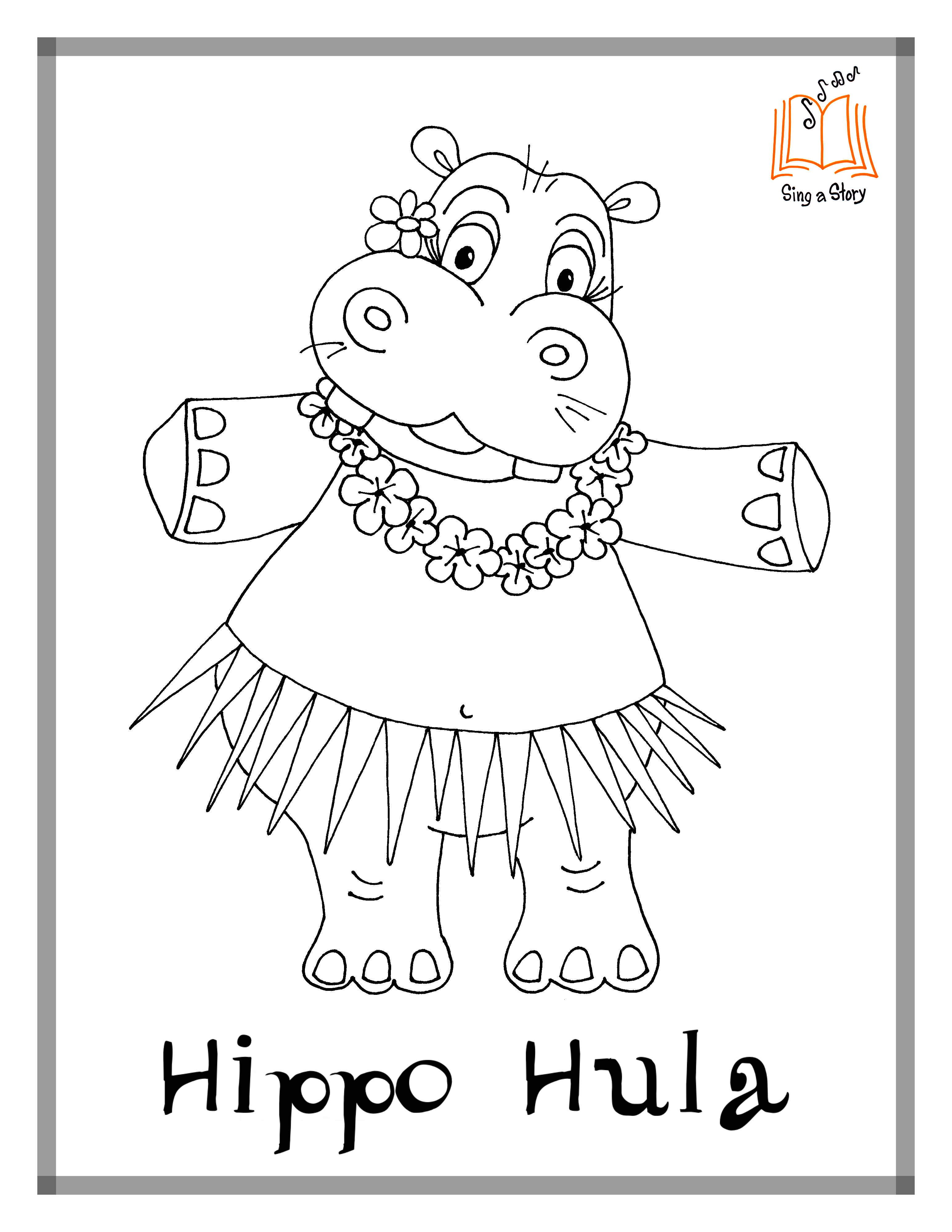 Hippo hula coloring pages
