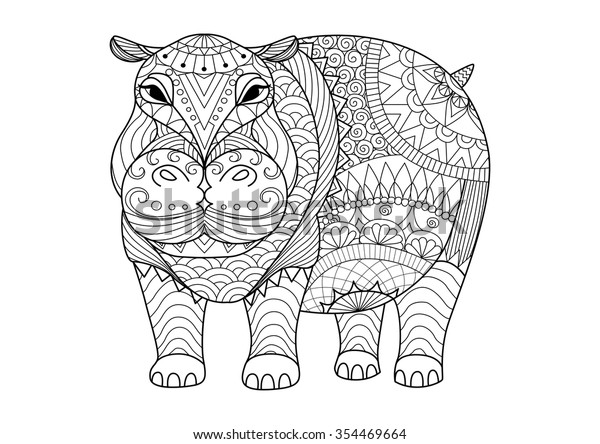 Hand drawn zentangle hippopotamus coloring book stock vector royalty free