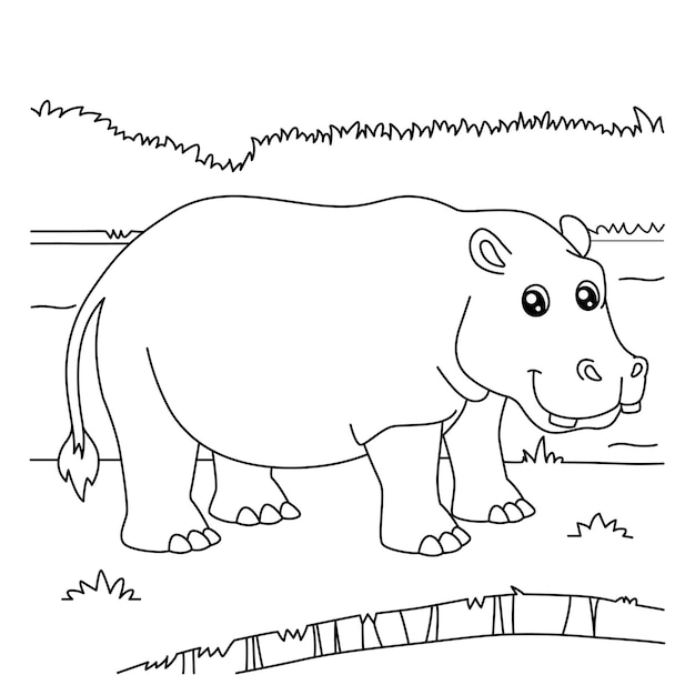 Premium vector hippopotamus coloring page for kids