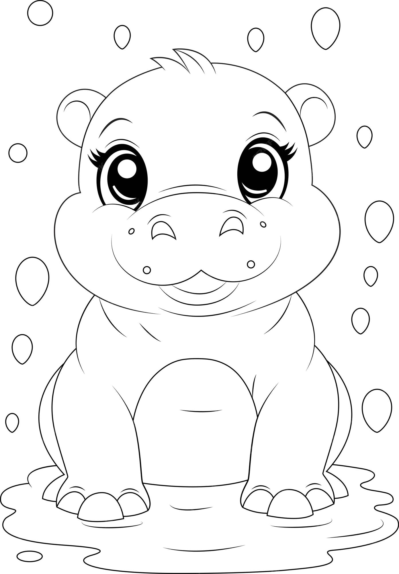 Premium vector coloring page a baby hippo is playing in the water