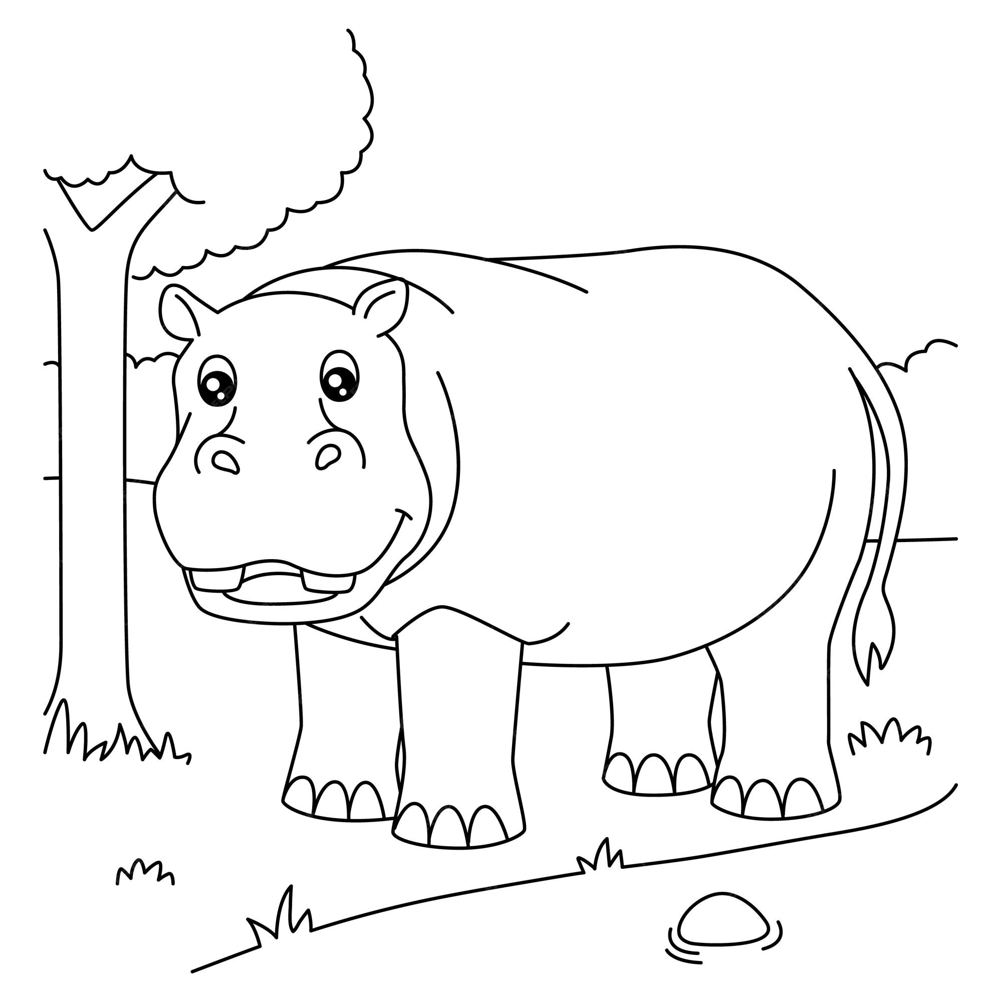 Premium vector hippopotamus coloring page for kids