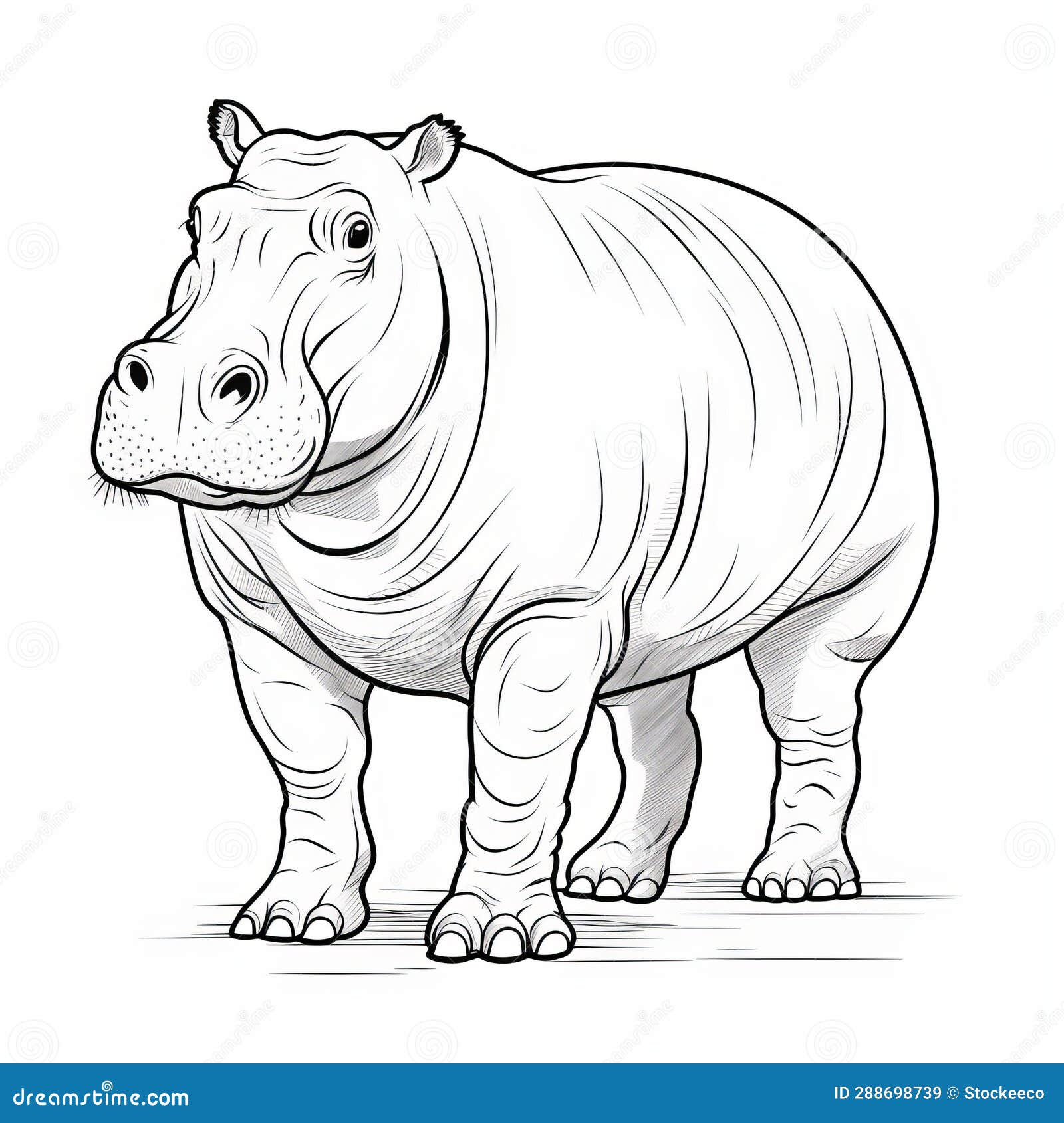 Simple hippo coloring pages monochrome vector illustrations for kids stock illustration