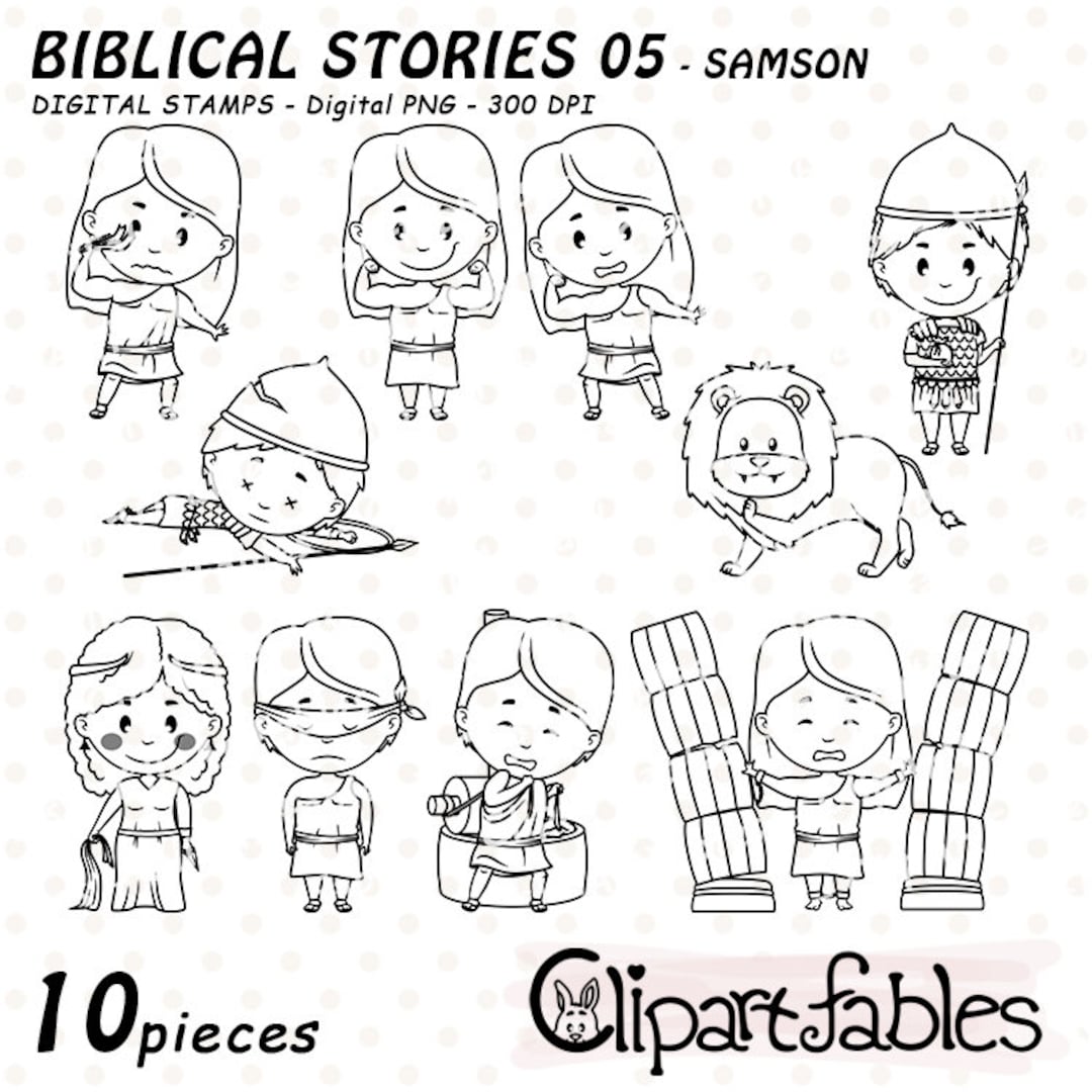 Sellos digitales samson y delilah religiosos colorear para niãos filisteos arte de la lãnea sansãn y el leãn historias bãblicas descarga instantãnea