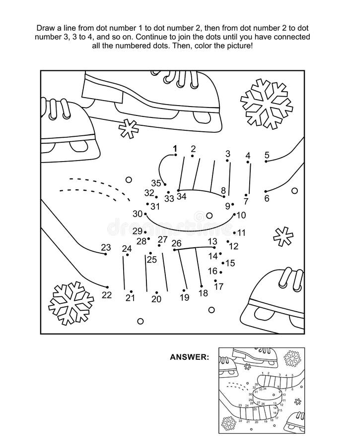 Hockey stick and puck connect the dots picture puzzle and coloring page activity sheet stock vector