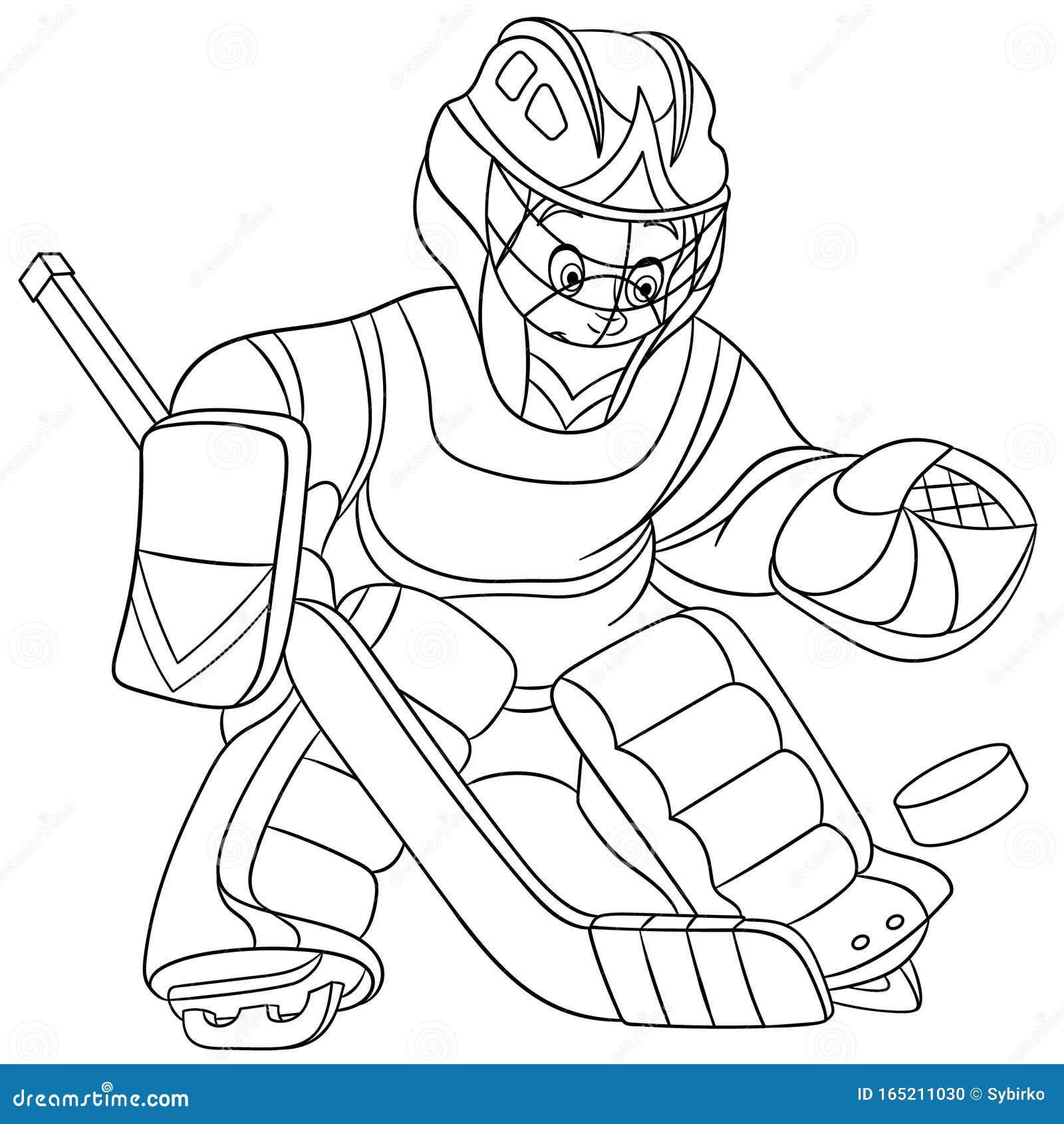 Coloring page with boy hockey player stock vector