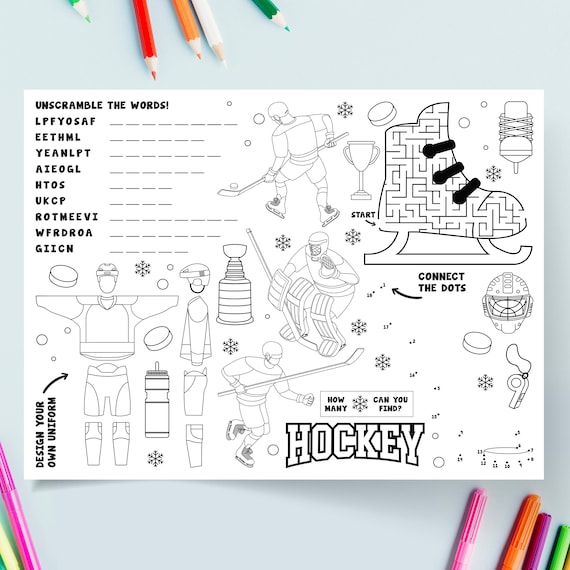 Hockey coloring page hockey activity page digital printable