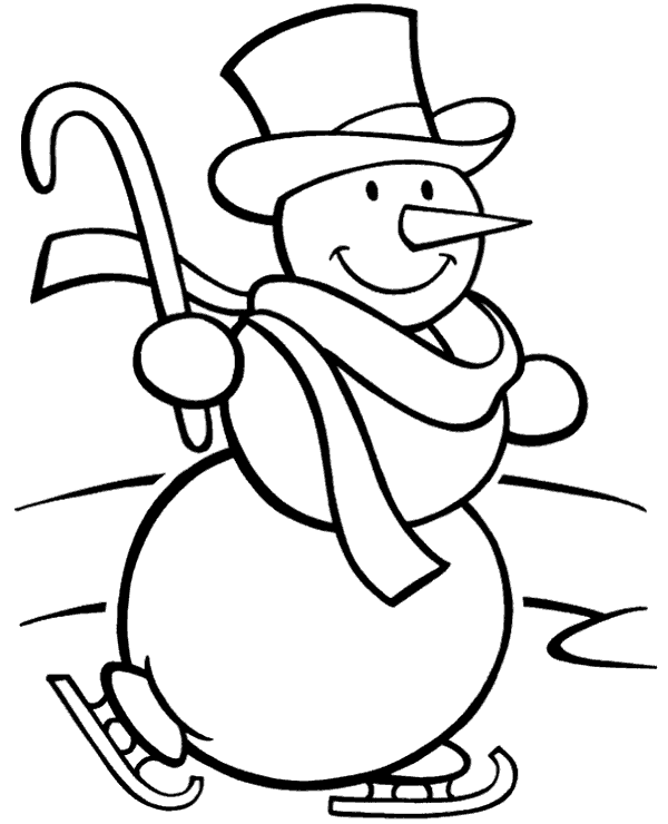 Skating snowman coloring page sheet