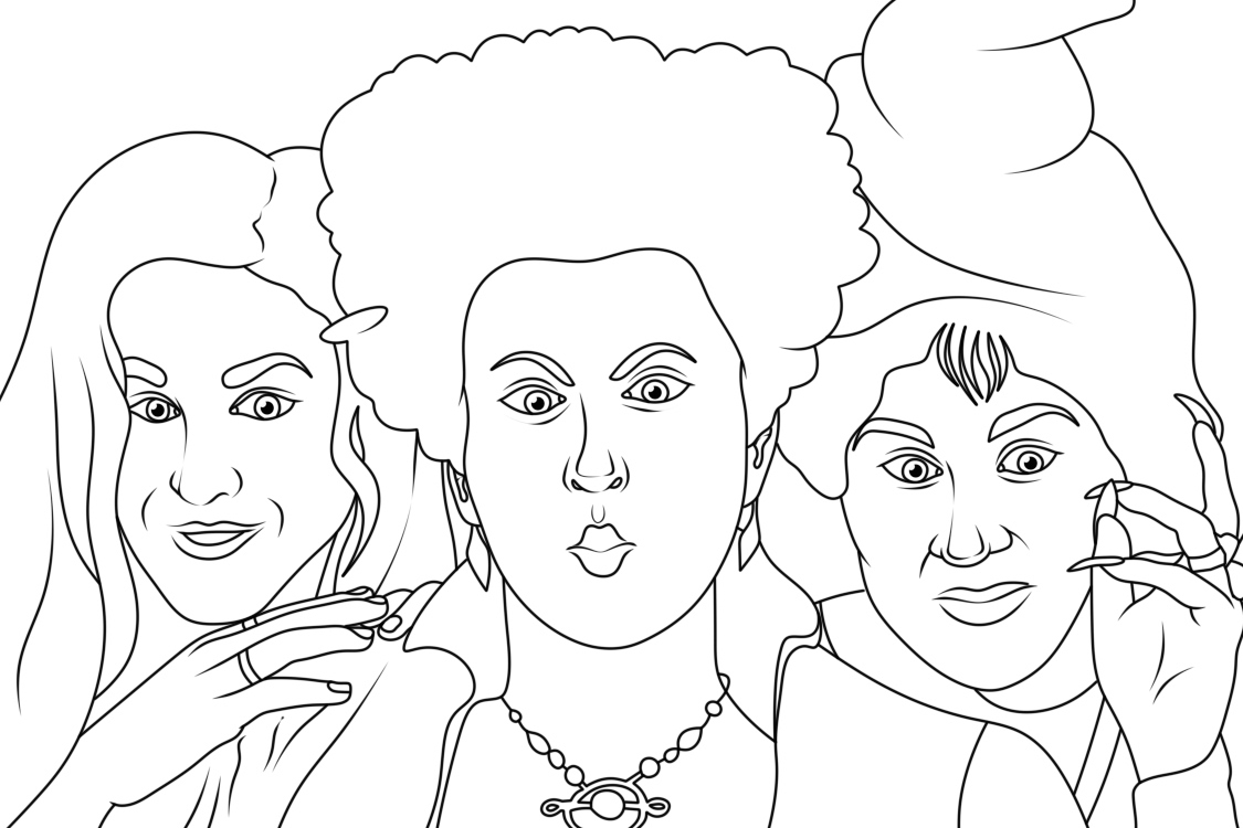 Hocus pocus characters coloring page printable