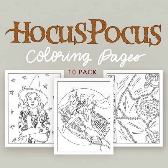 Hocus pocus coloring pages pack of digital download coloring pages halloween coloring pages
