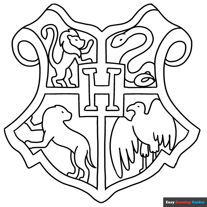Hogwarts crest coloring page easy drawing guides