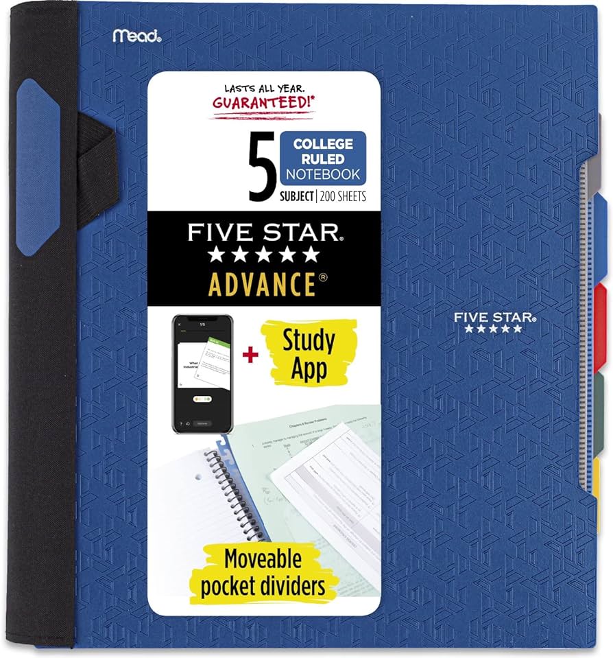Five star advance cuaderno en espiral temas papel a rayas hojas el color puede variar paquete de productos de oficina