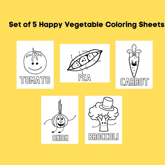 Juego de hojas para colorear de verduras felices tomate