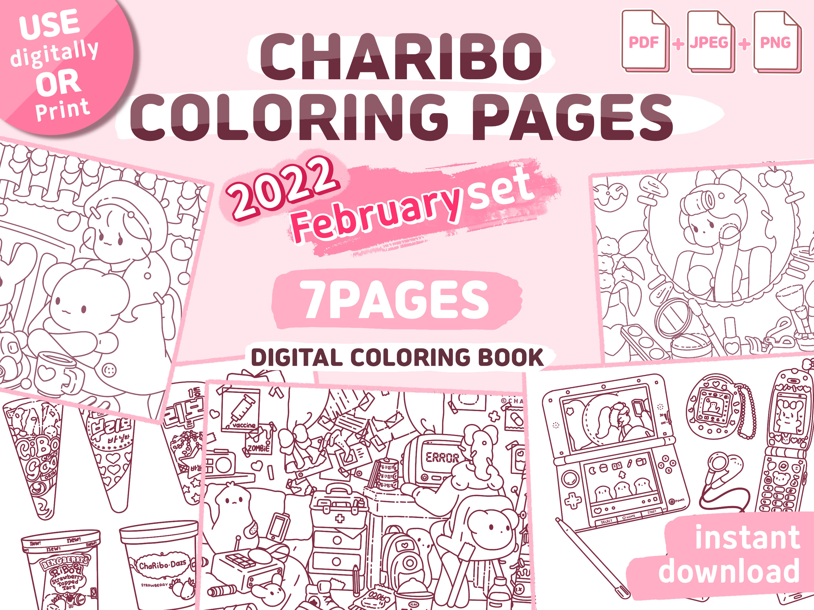 Charibo february set digital coloring book printable coloring pages adult kids coloring sheet coloring template