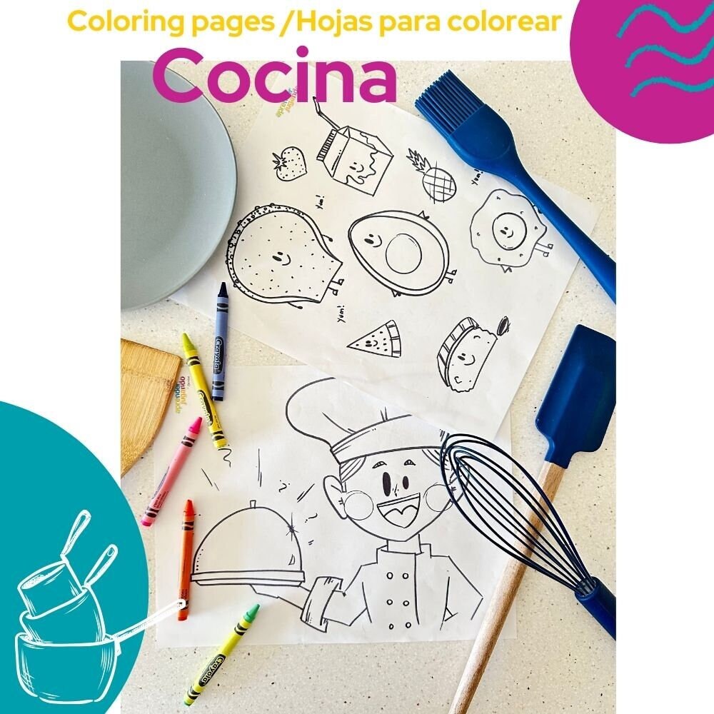 Cook coloring pages for kids instant digital download hojas de colorear printables for kids toddlers kindergarten and homeschooling