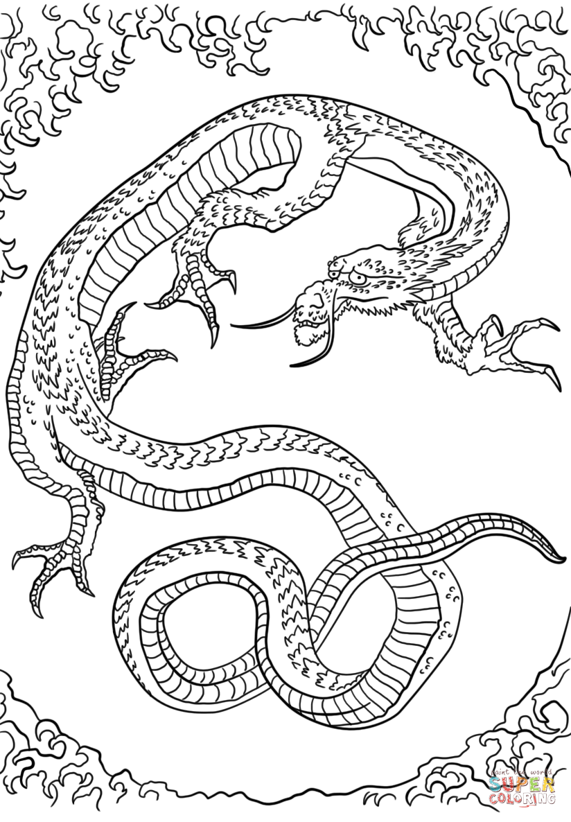 Dragon by katsushika hokusai coloring page free printable coloring pages