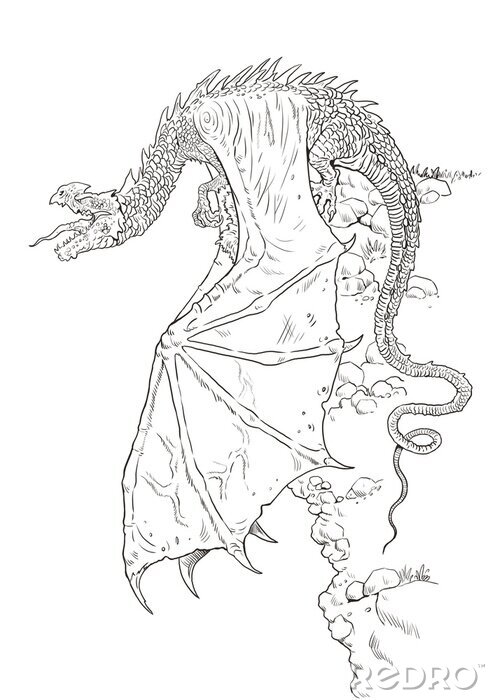 Obraz dragon coloring page outline illustration dragon drawing coloring na wymiar â smok kaprys potwãr â
