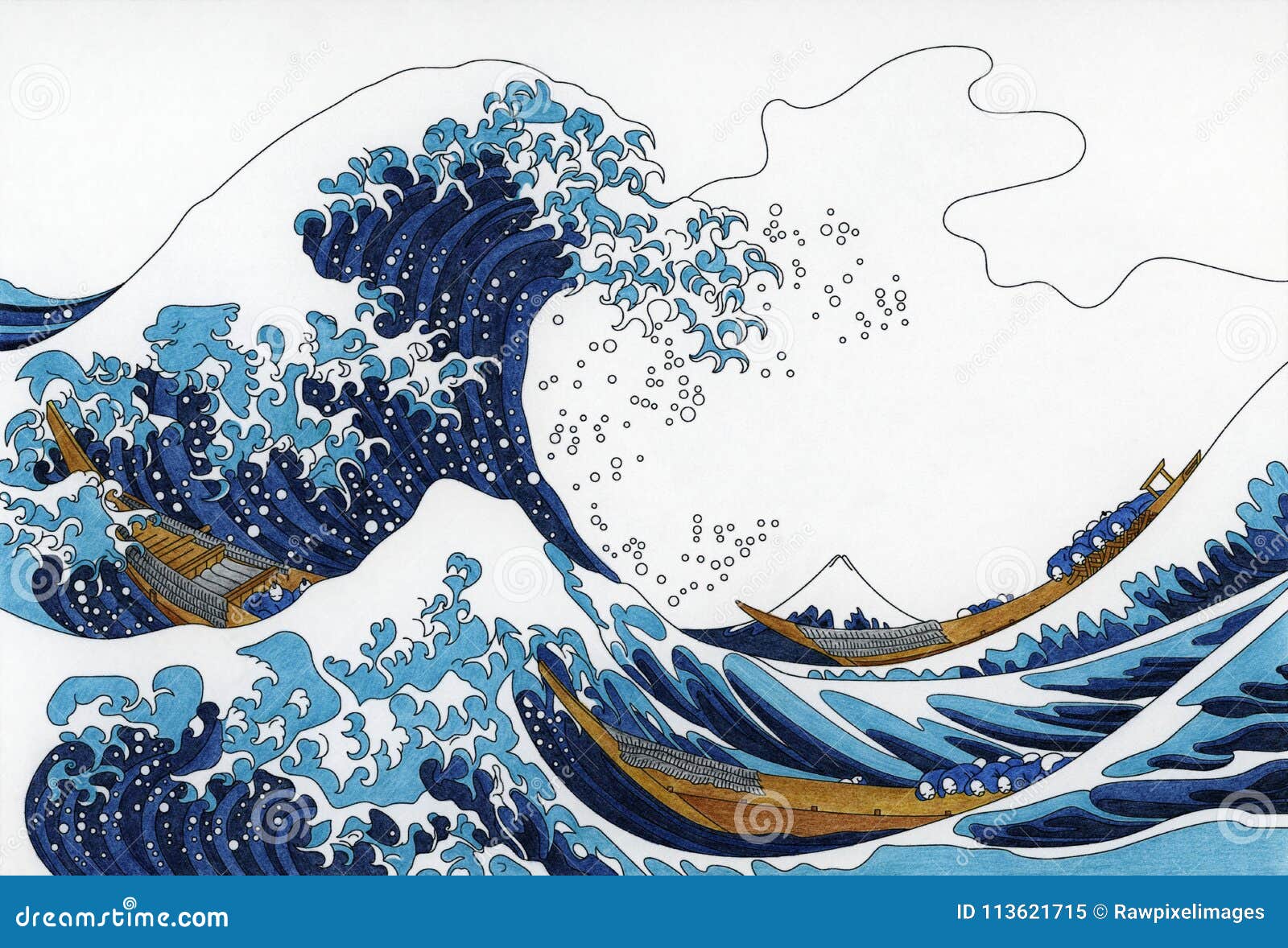 Hokusais the great wave of kanagawa adult coloring page stock illustration