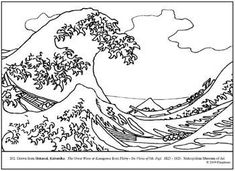 Hokusai great wave coloring page sketch coloring page coloring pages primary school art art lessons