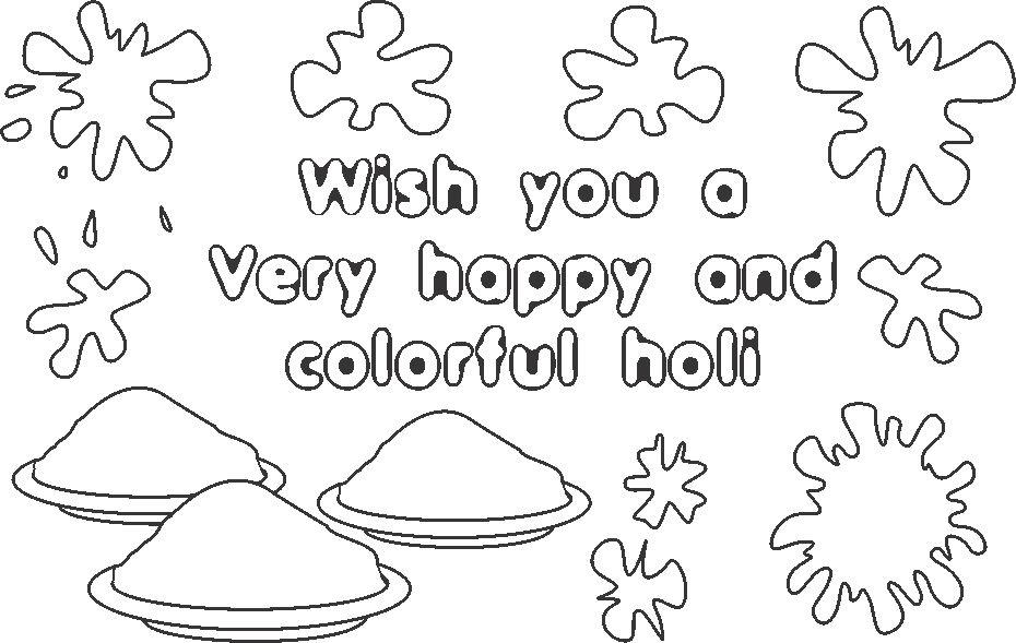 Holi wishes coloring printable page for kids