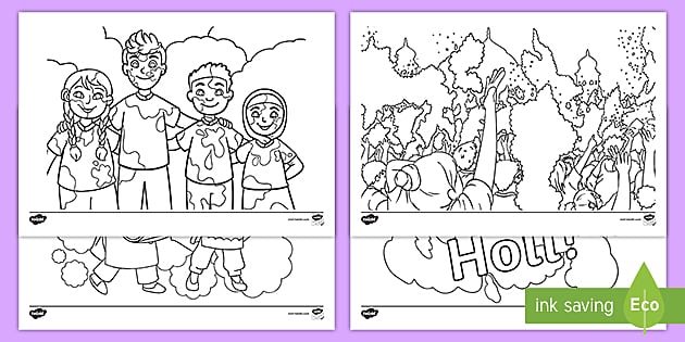 Holi louring pages for children holi cards children