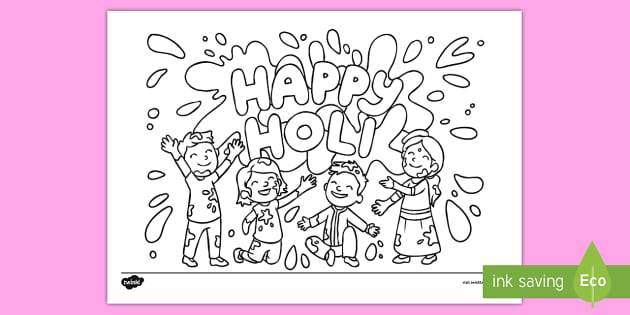 Happy holi louring page teacher made