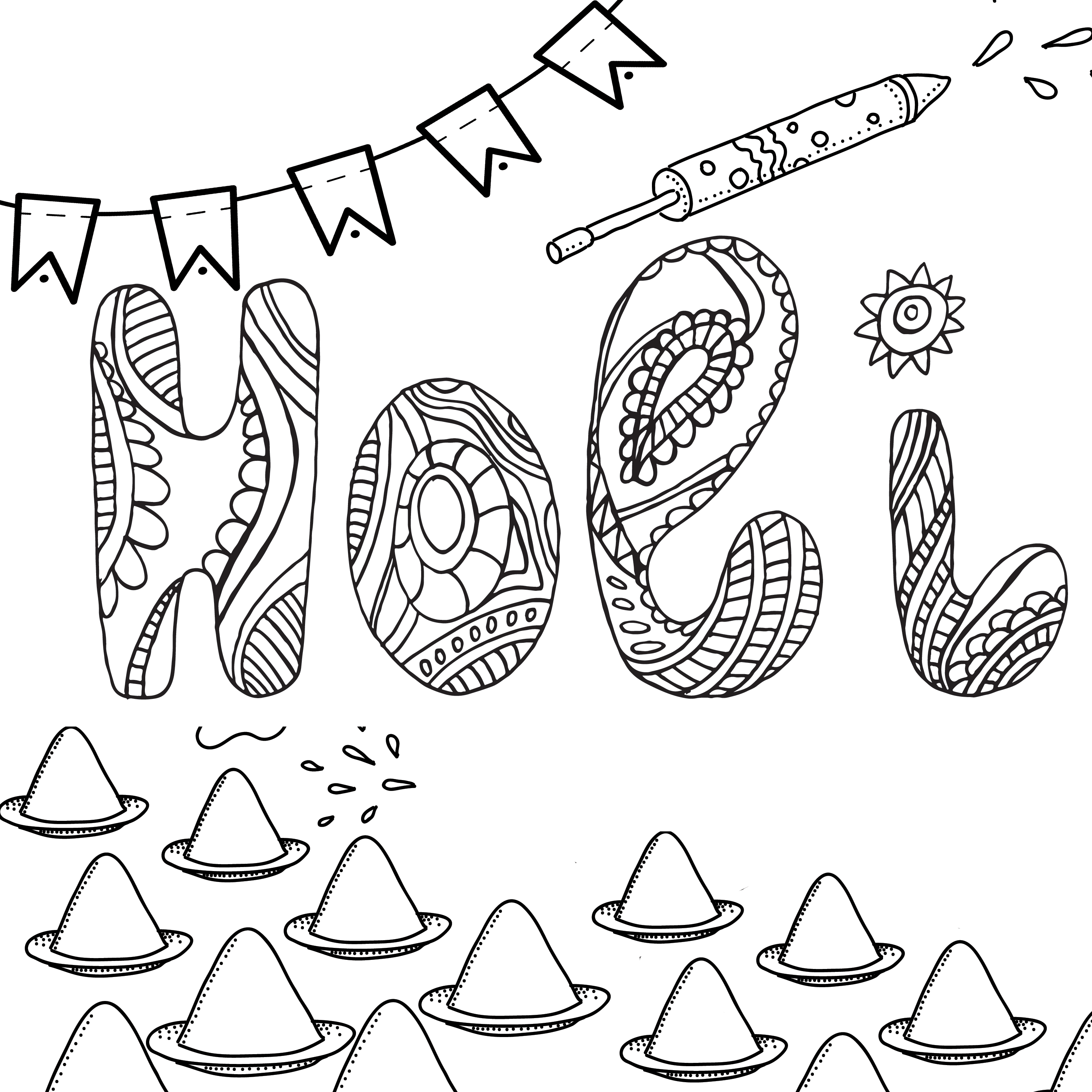 Holi coloring pages for children free printables â bindis and bottles