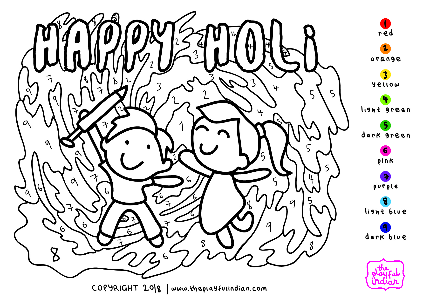 Free holi festival colouring pages to download for kids