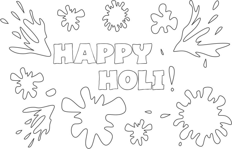 Happy holi coloring printable page for kids