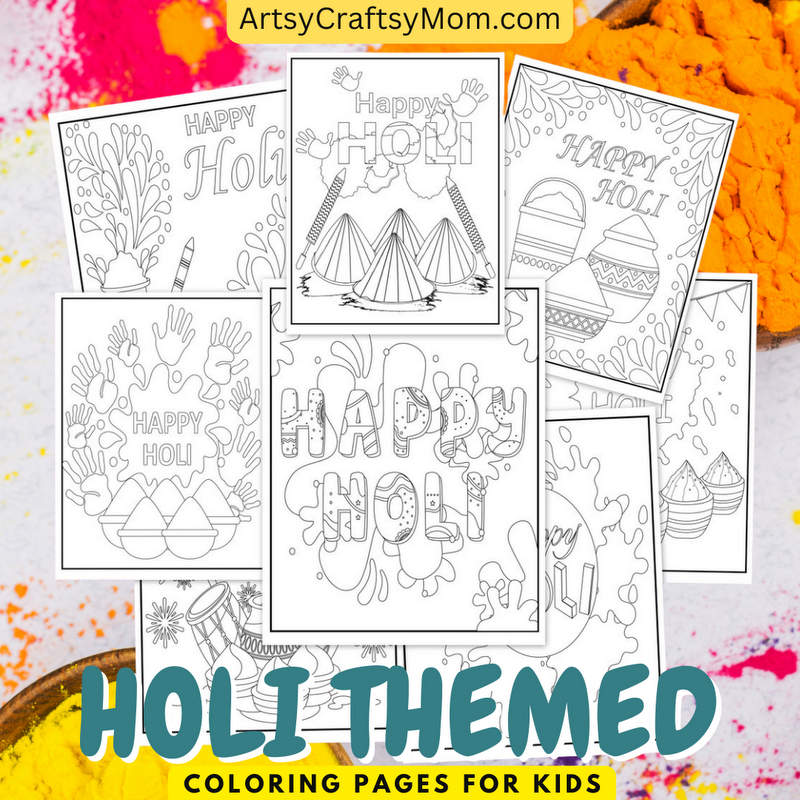 Holi themed coloring pages for kids