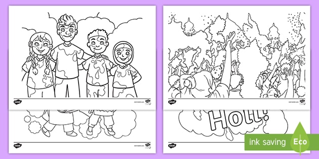 Holi louring pages for children holi cards children