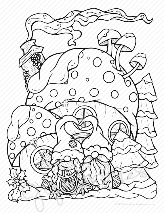Gnome for the holidays printable christmas coloring page digital stamp