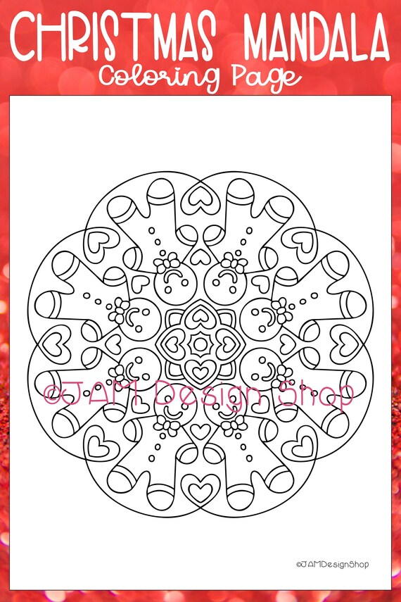 Christmas mandala coloring page holiday activities holiday party coloring for kids gingerbread man christmas activities download now