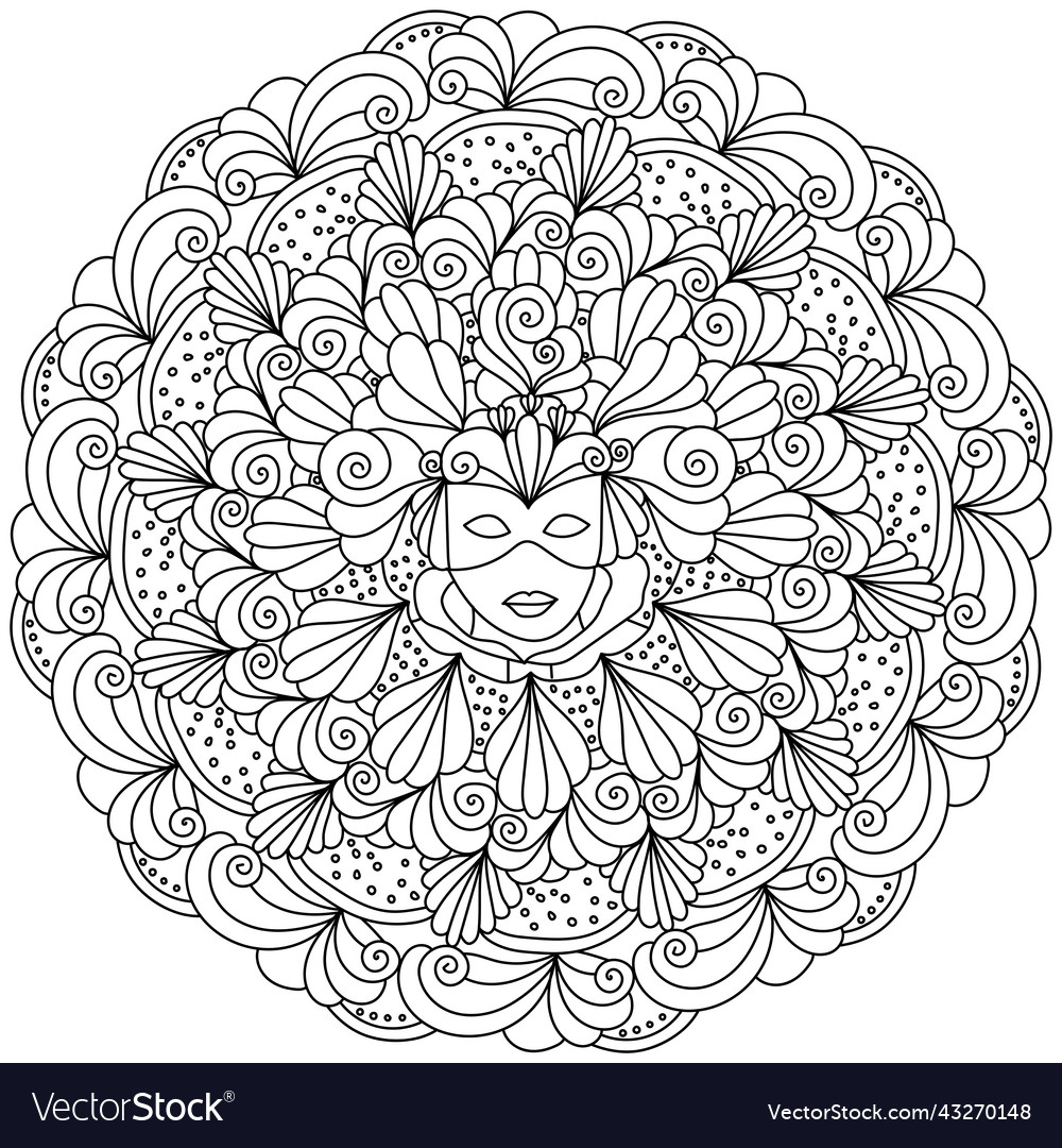 Mardi gras mandala coloring page for holiday vector image