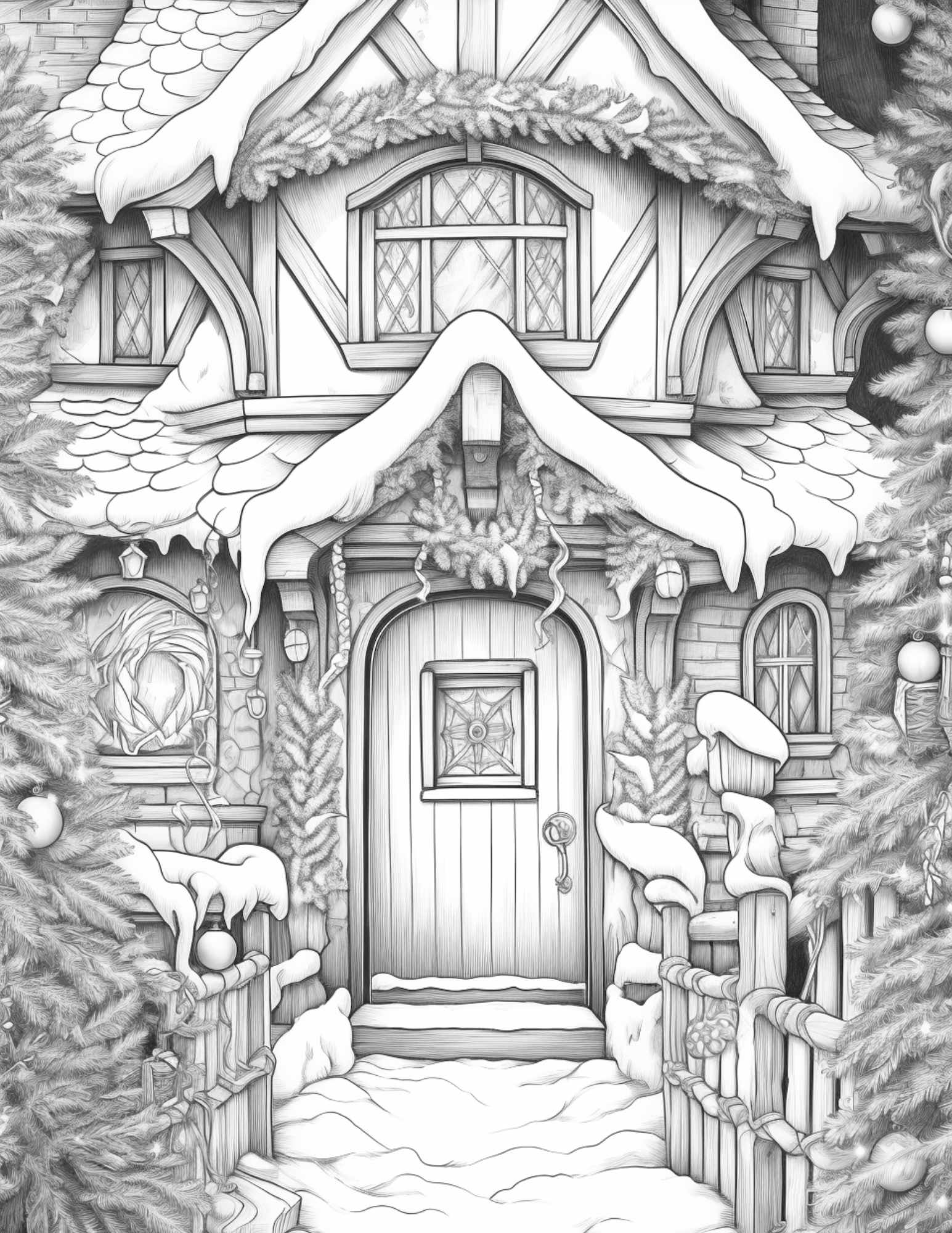 Christmas twinkling fairy cottages grayscale adult coloring pages â coloring