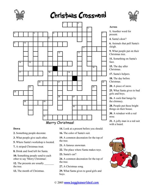 Christmas crossword not too easy pdf